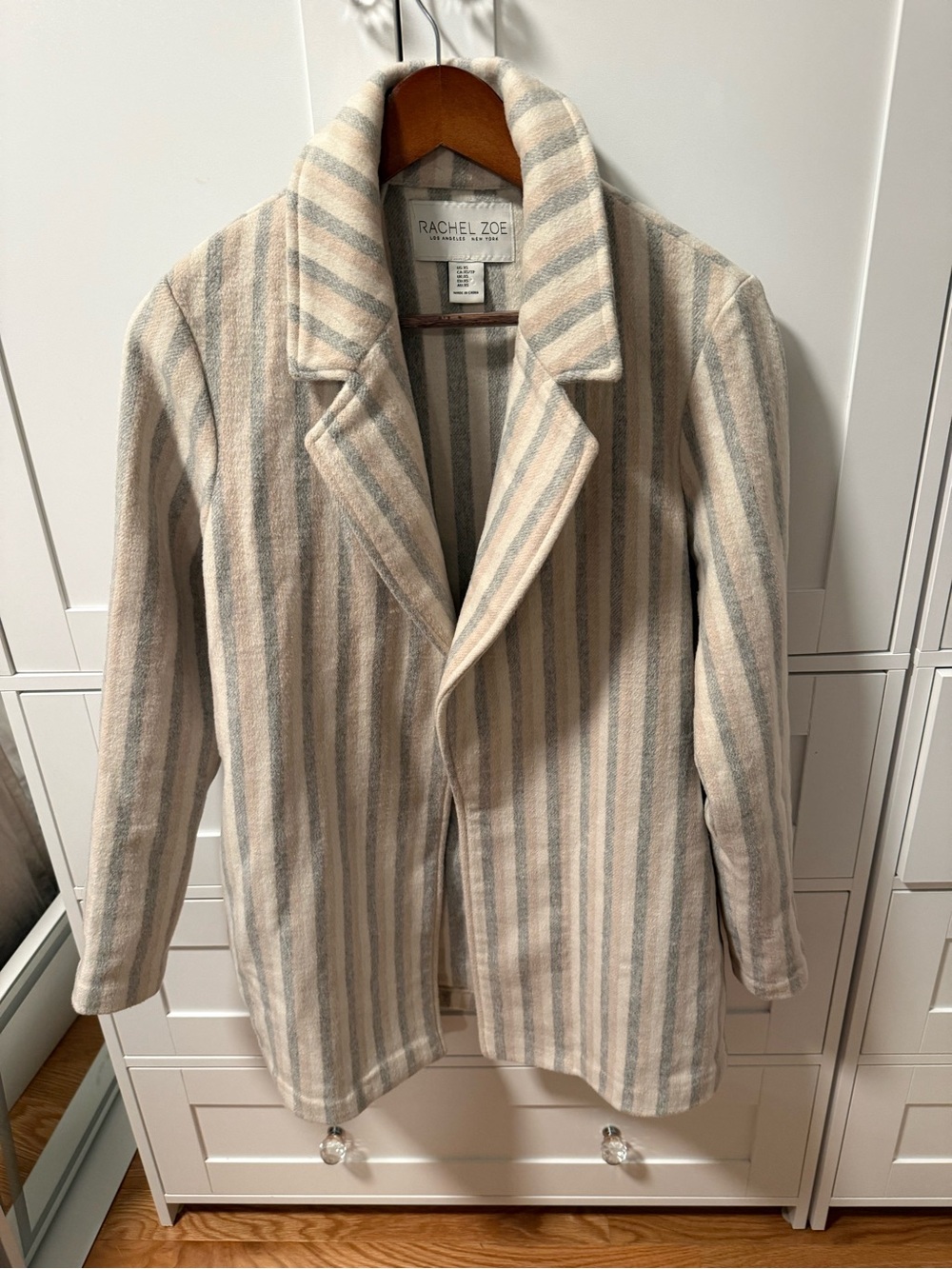 Rachel Zoe Cream & Gray Vertical Stripe Blazer Jacket